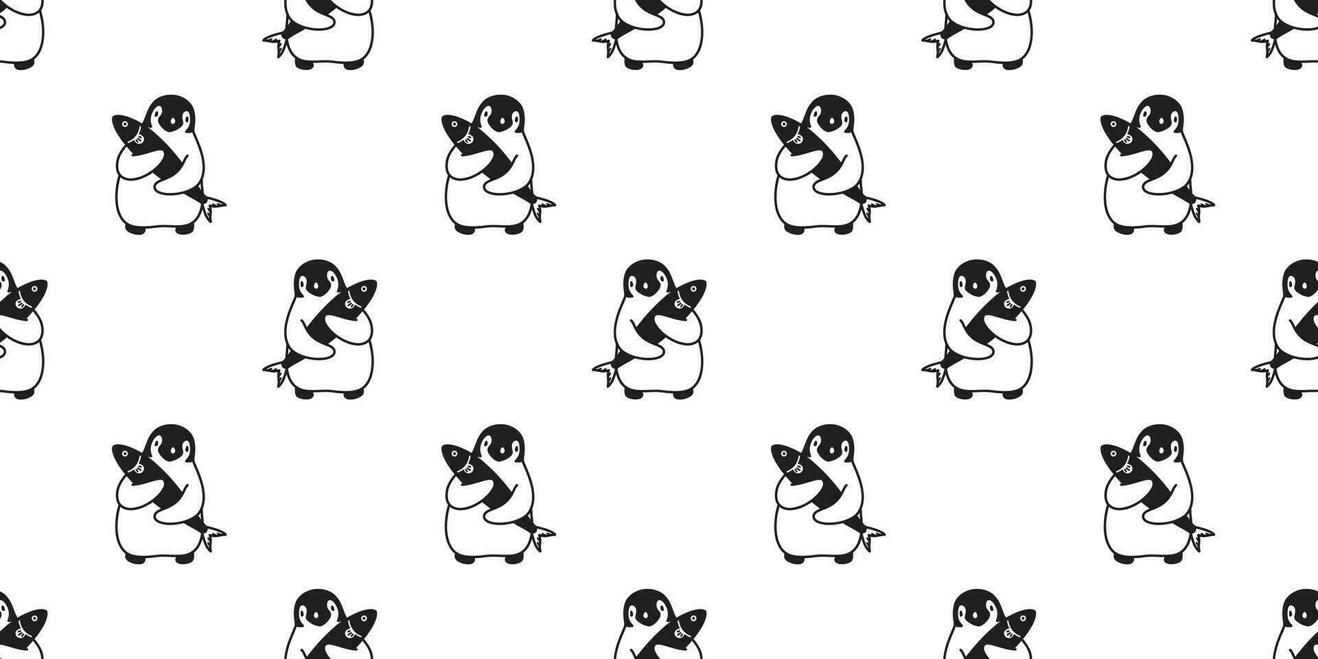 pingüino sin costura modelo vector pescado salmón dibujos animados repetir fondo de pantalla loseta antecedentes bufanda aislado ilustración garabatear