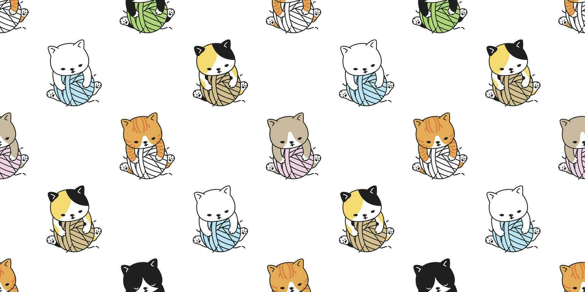 cat seamless pattern vector yarn ball kitten calico pet breed scarf isolated repeat wallpaper tile background cartoon illustration