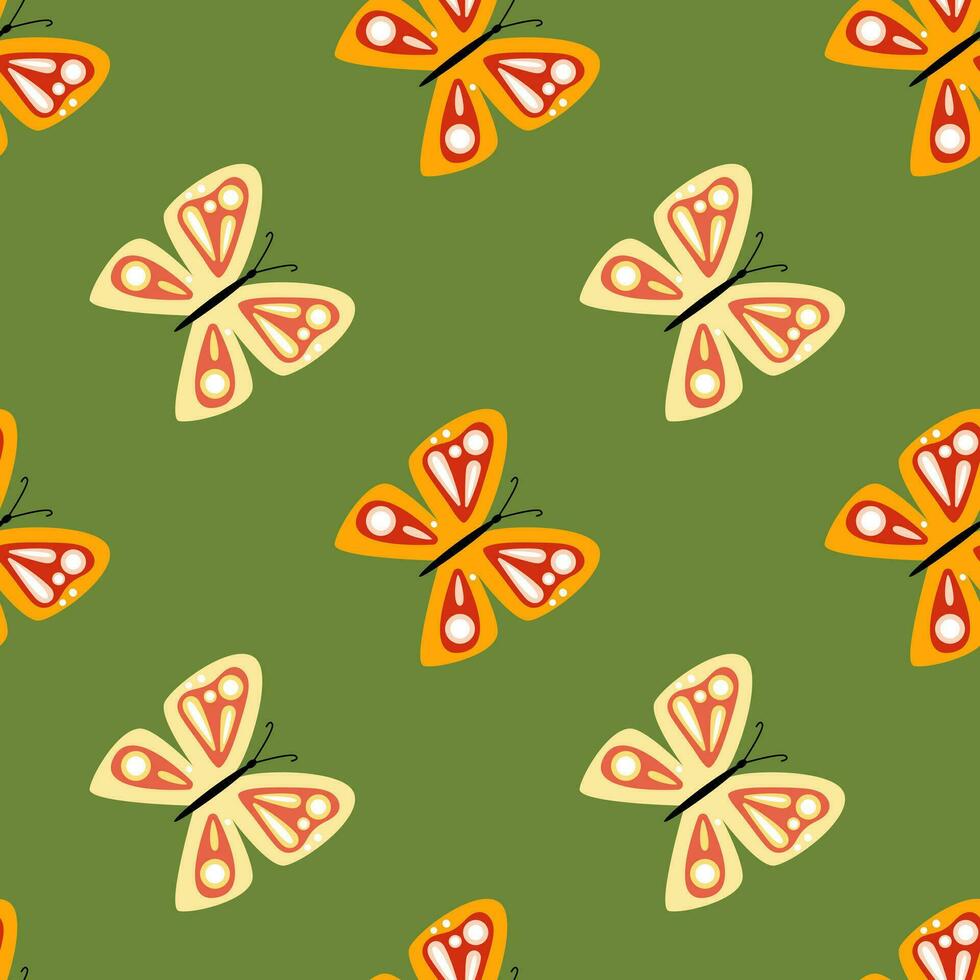 Simple stylized butterflies seamless pattern. Flying insect print. vector