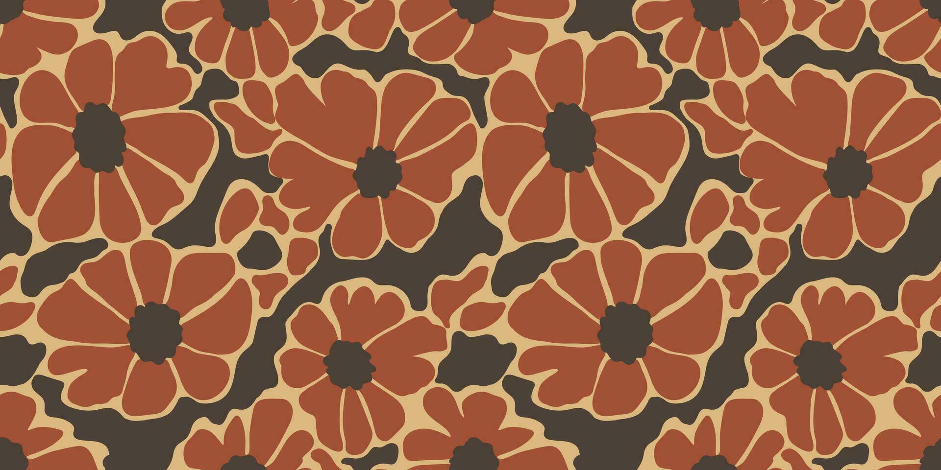 Vintage groovy flowers seamless pattern. Retro floral endless background. Trendy stylized botanical wallpaper vector