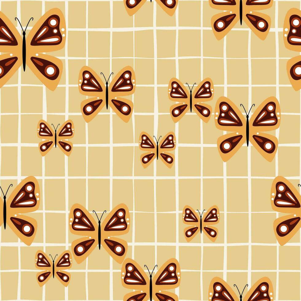 Simple stylized butterflies seamless pattern. Flying insect print. vector