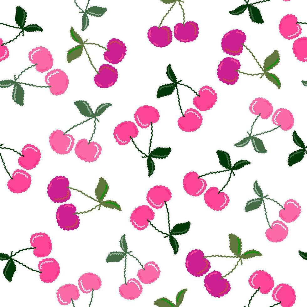 Cute cherry seamless pattern. Hand drawn cherries wallpaper. vector