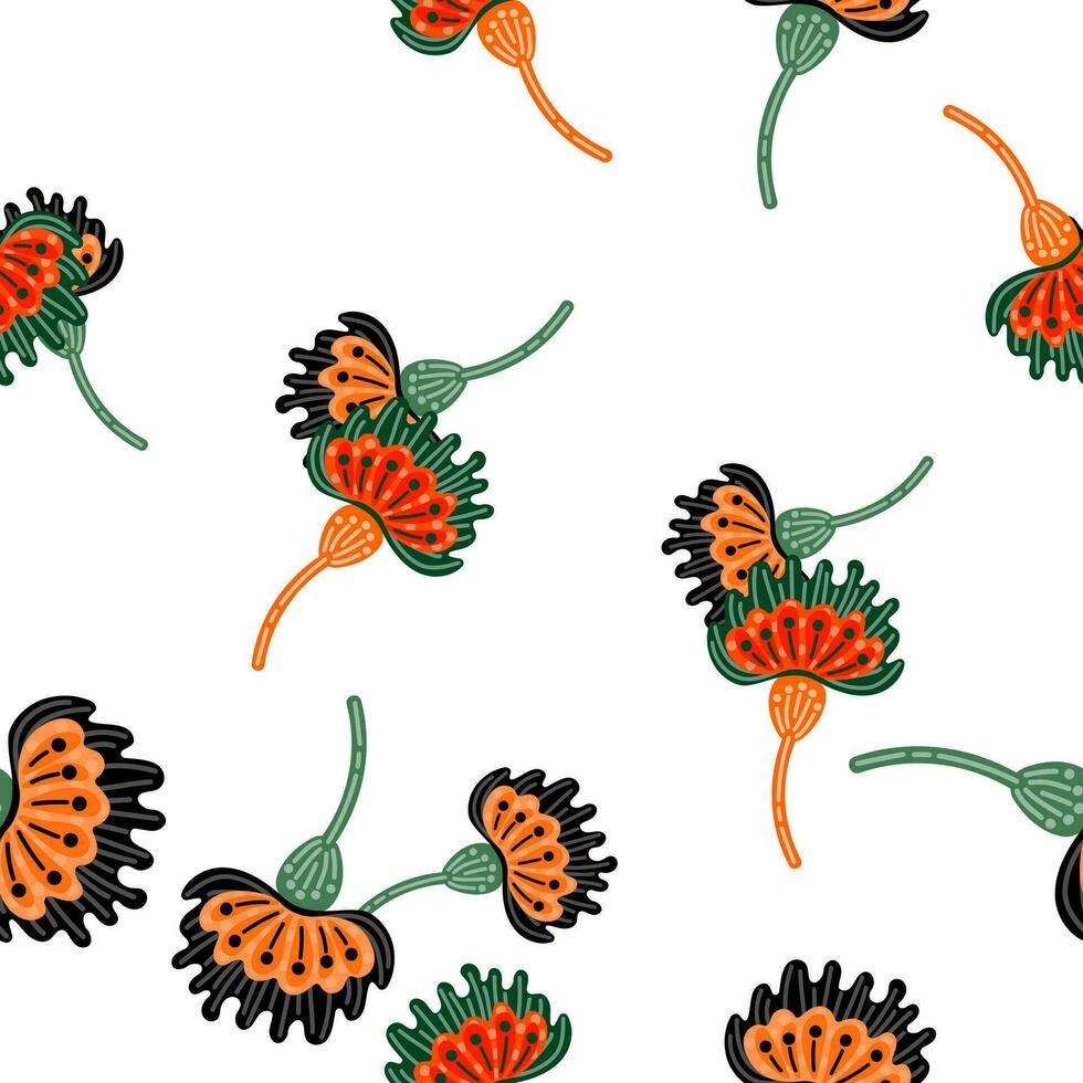 Cute stylized flower seamless pattern. Decorative naive botanical background. vector