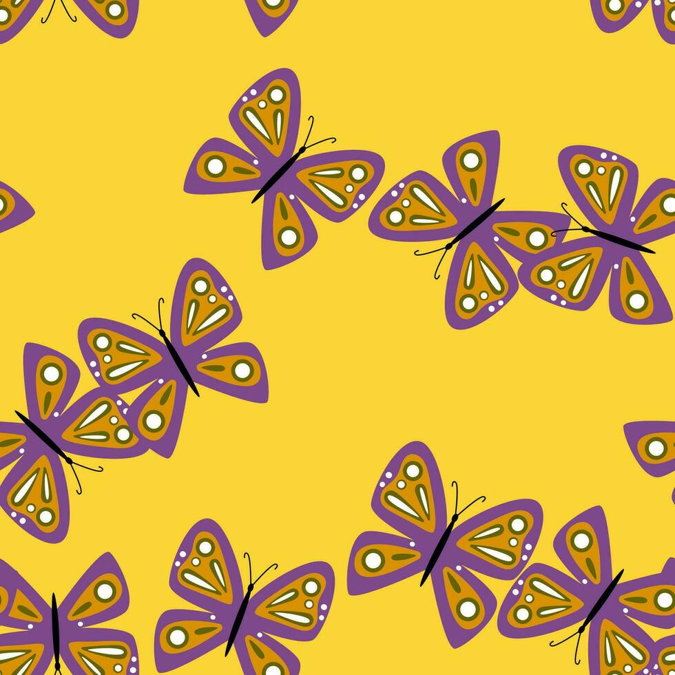 Simple stylized butterflies seamless pattern. Flying insect print. vector