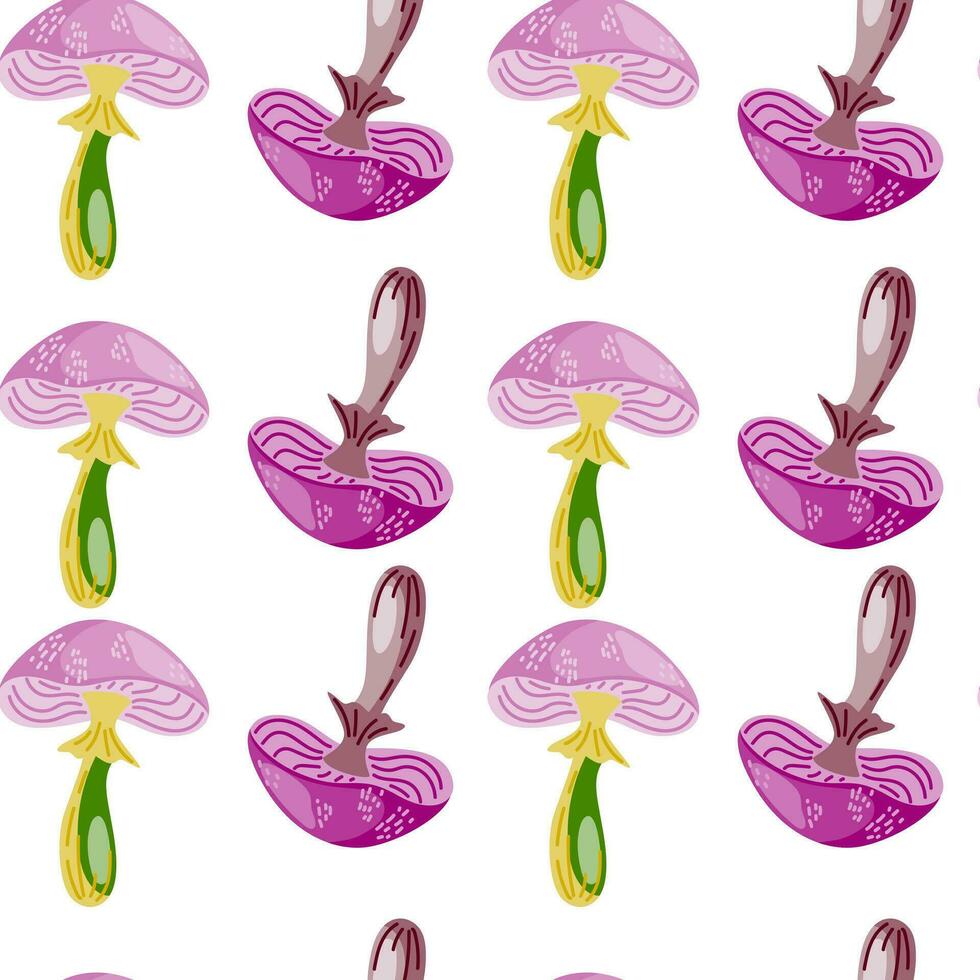 Seamless pattern with psychedelic mushrooms. Magical fly agaric wallpaper. vector
