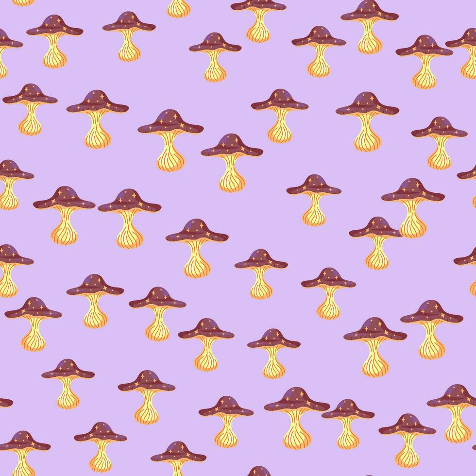 Hand drawn psychedelic mushrooms seamless pattern. Magical fly agaric wallpaper. vector