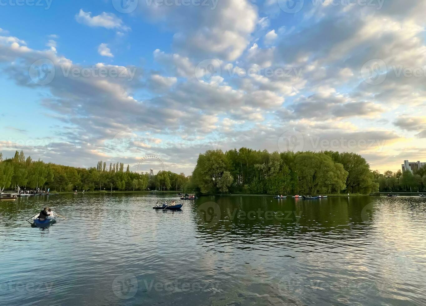 Pond in the forest with beautiful views and boating photo