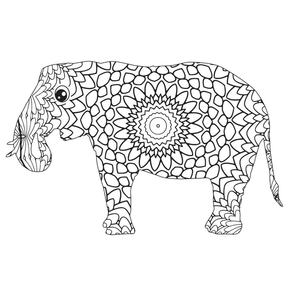 Elephant mandala coloring book, Indian elephant mandala, Ornate elephant, Hand drawn vector illustration