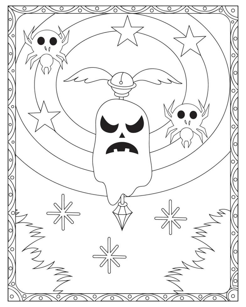 Halloween Coloring Pages for kids, Halloween Ghost Coloring pages for kids, Halloween illustration, Halloween Vector, Black and white vector