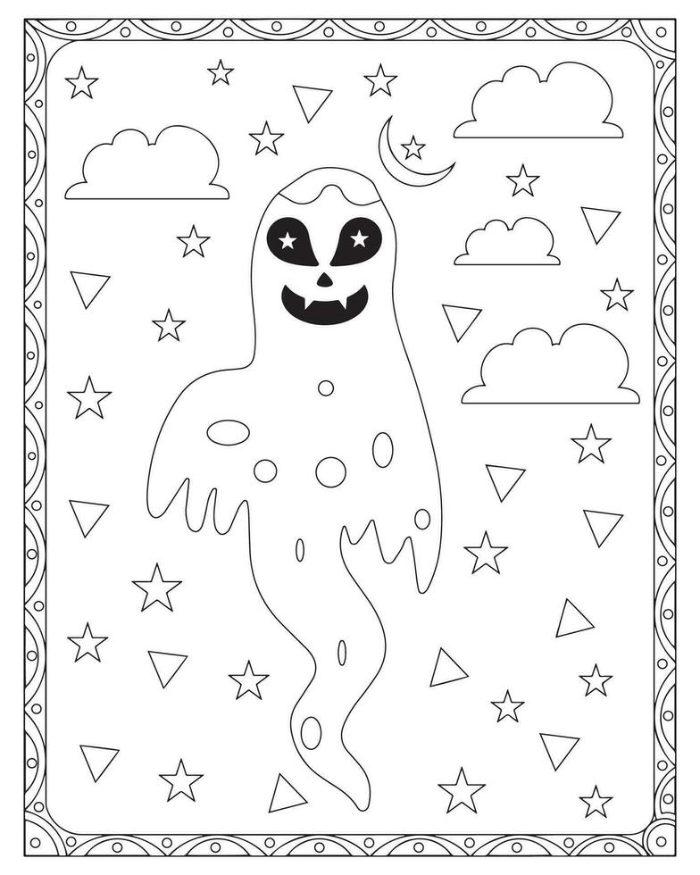 Halloween Coloring Pages for kids, Halloween Ghost Coloring pages for kids, Halloween illustration, Halloween Vector, Black and white vector