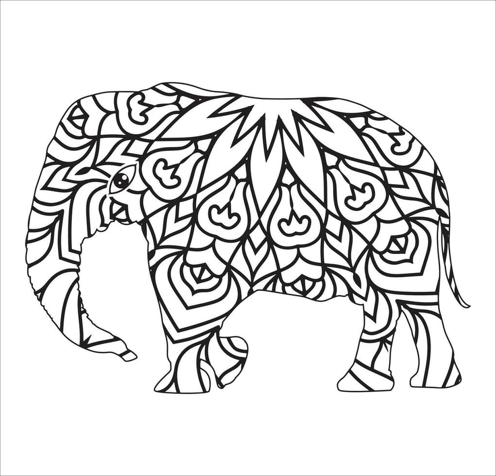 Elephant mandala coloring book, Indian elephant mandala, Ornate elephant, Hand drawn vector illustration