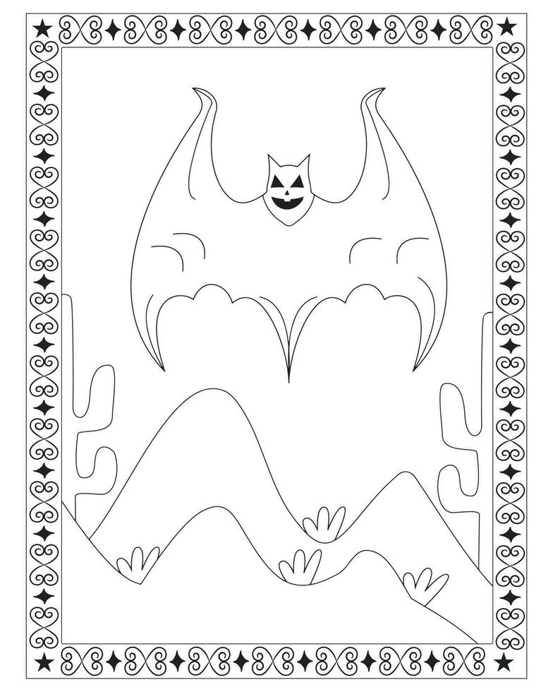 Halloween Coloring Pages for kids, Halloween Bat Coloring pages for kids, Halloween illustration, Halloween Vector, Black and white, Bat Vector