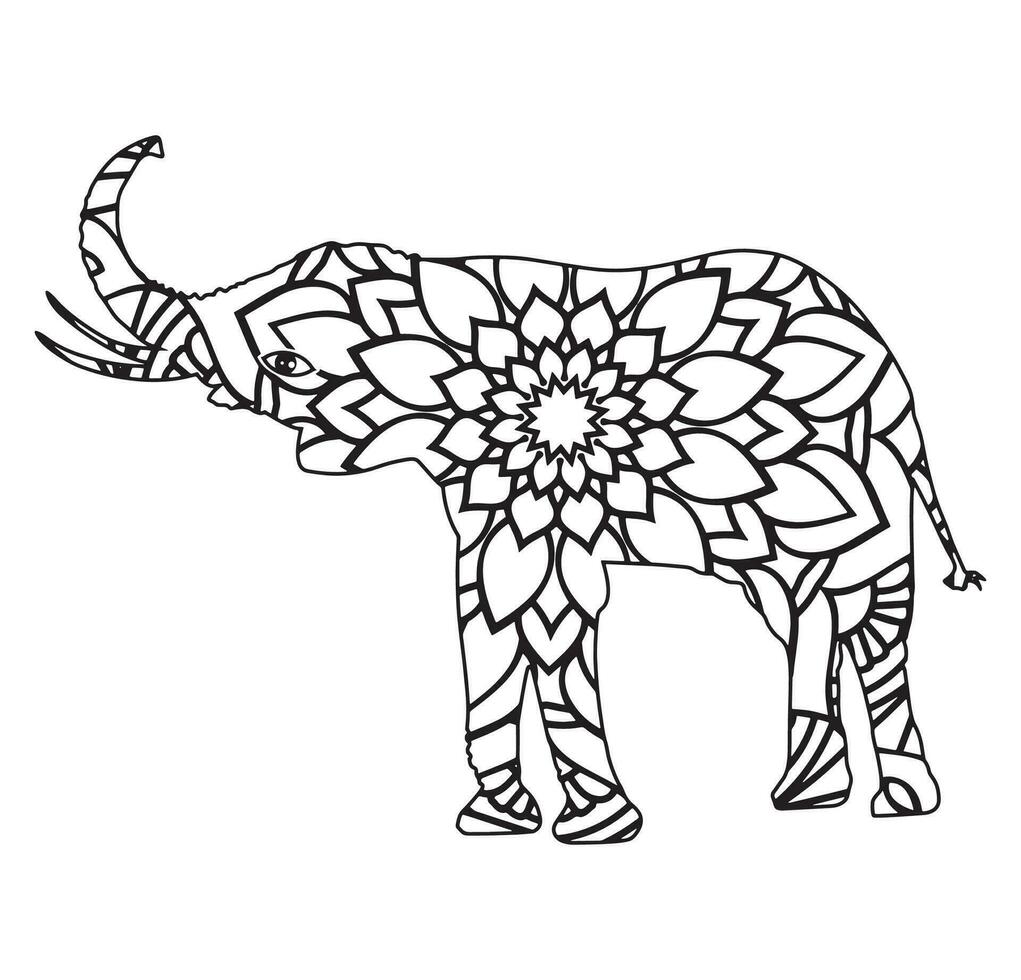Elephant mandala coloring book, Indian elephant mandala, Ornate elephant, Hand drawn vector illustration