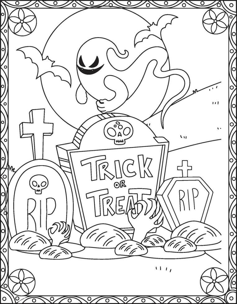 Halloween Coloring Pages, Halloween Coloring pages for kids, Halloween illustration, Halloween Vector, Black and white vector