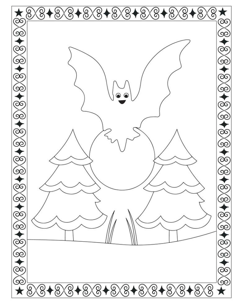 Halloween Coloring Pages for kids, Halloween Bat Coloring pages for kids, Halloween illustration, Halloween Vector, Black and white, Bat Vector