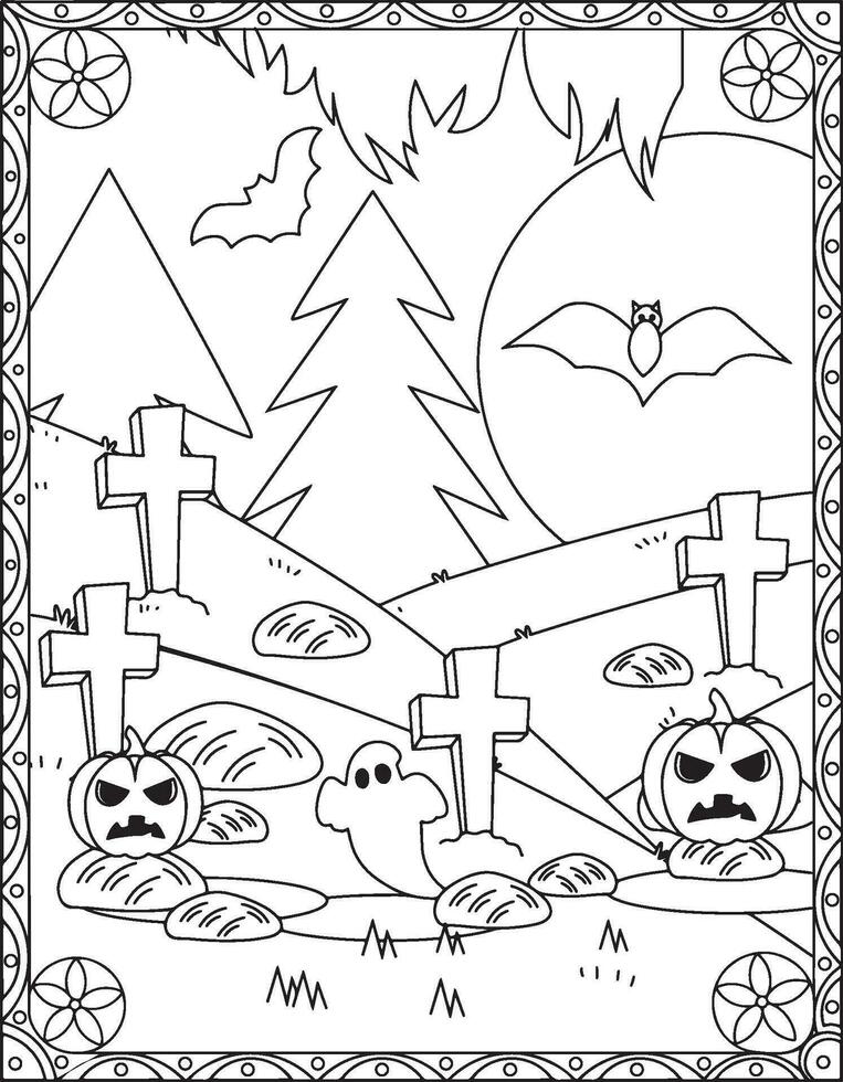 Halloween Coloring Pages, Halloween Coloring pages for kids, Halloween illustration, Halloween Vector, Black and white vector