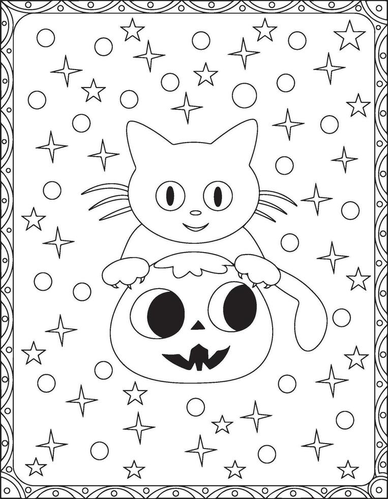 Halloween Coloring Pages,Halloween Cat Coloring pages for kids, Halloween illustration, Halloween Vector, Black and white, Cat illustration vector