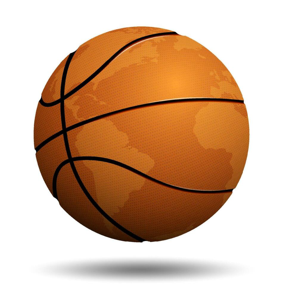 realista deporte pelota para baloncesto con continentes de planeta en blanco antecedentes. equipo Deportes. aislado vector