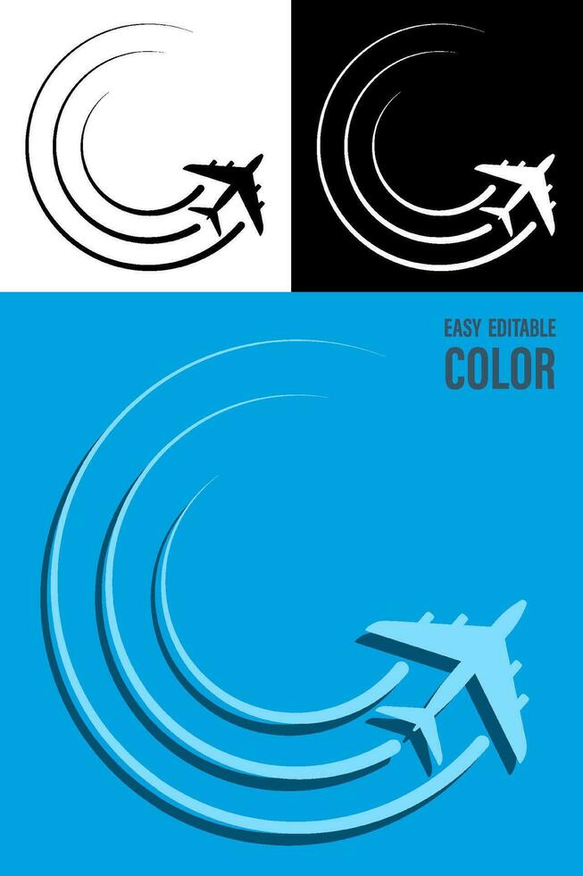 civil aircraft icon with round trail of movement. Airplane symbol for website. Vector in flat style