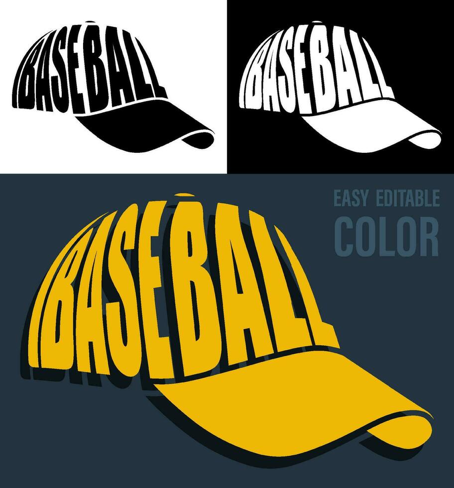 sport baseball cap in simple style with decorative inscription BASEBALL. Print for sport clothes. Vector