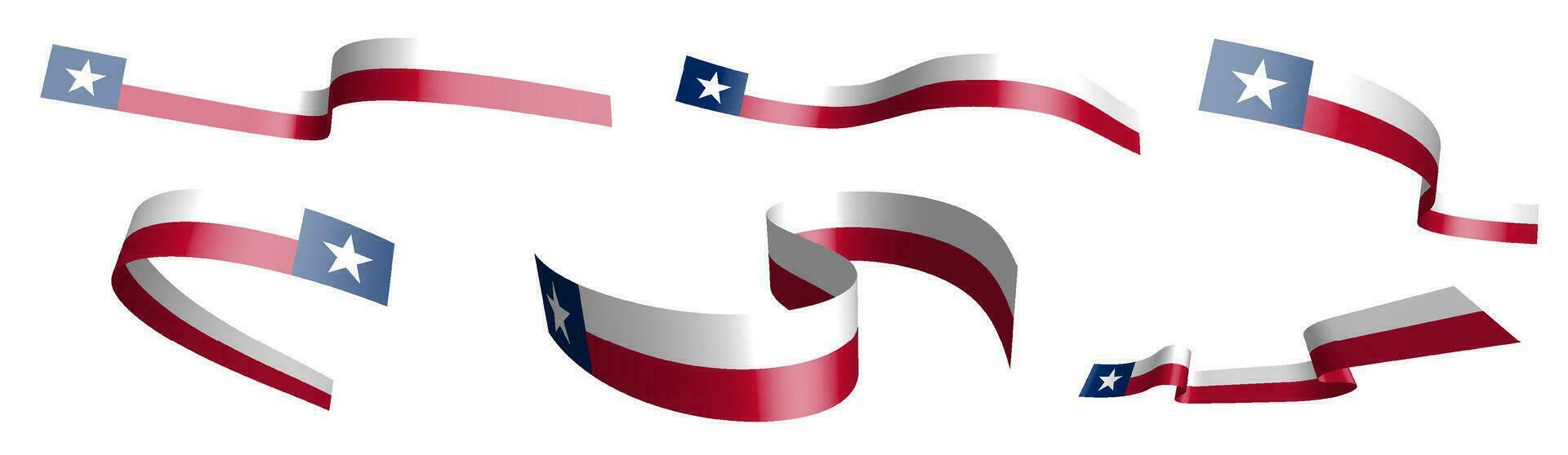 Set of holiday ribbons. flag of american state of Texas waving in wind. Separation into lower and upper layers. Design element. Vector on white background