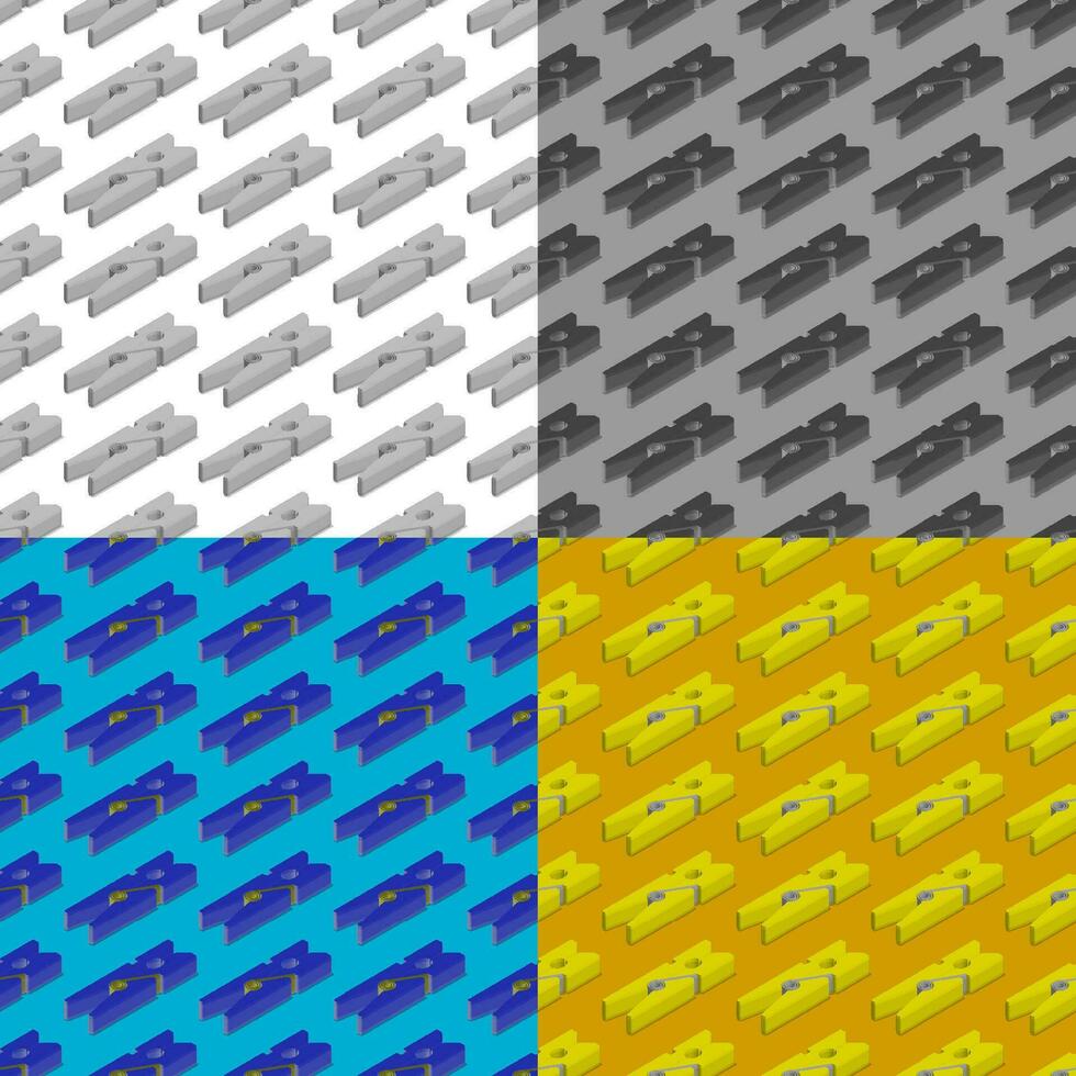 set of seamless patterns with realistic lying clothespins. Care and washing of clothes. Ornament for decoration and printing on fabric. Design element. Vector