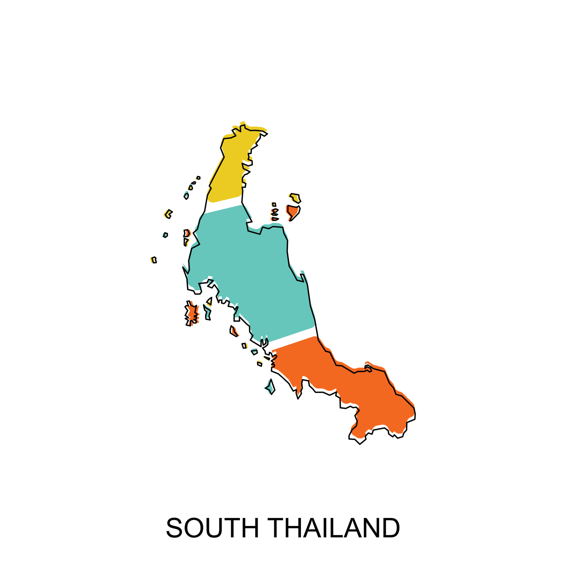 Map of South Thailand vector design template, national borders and important cities illustration
