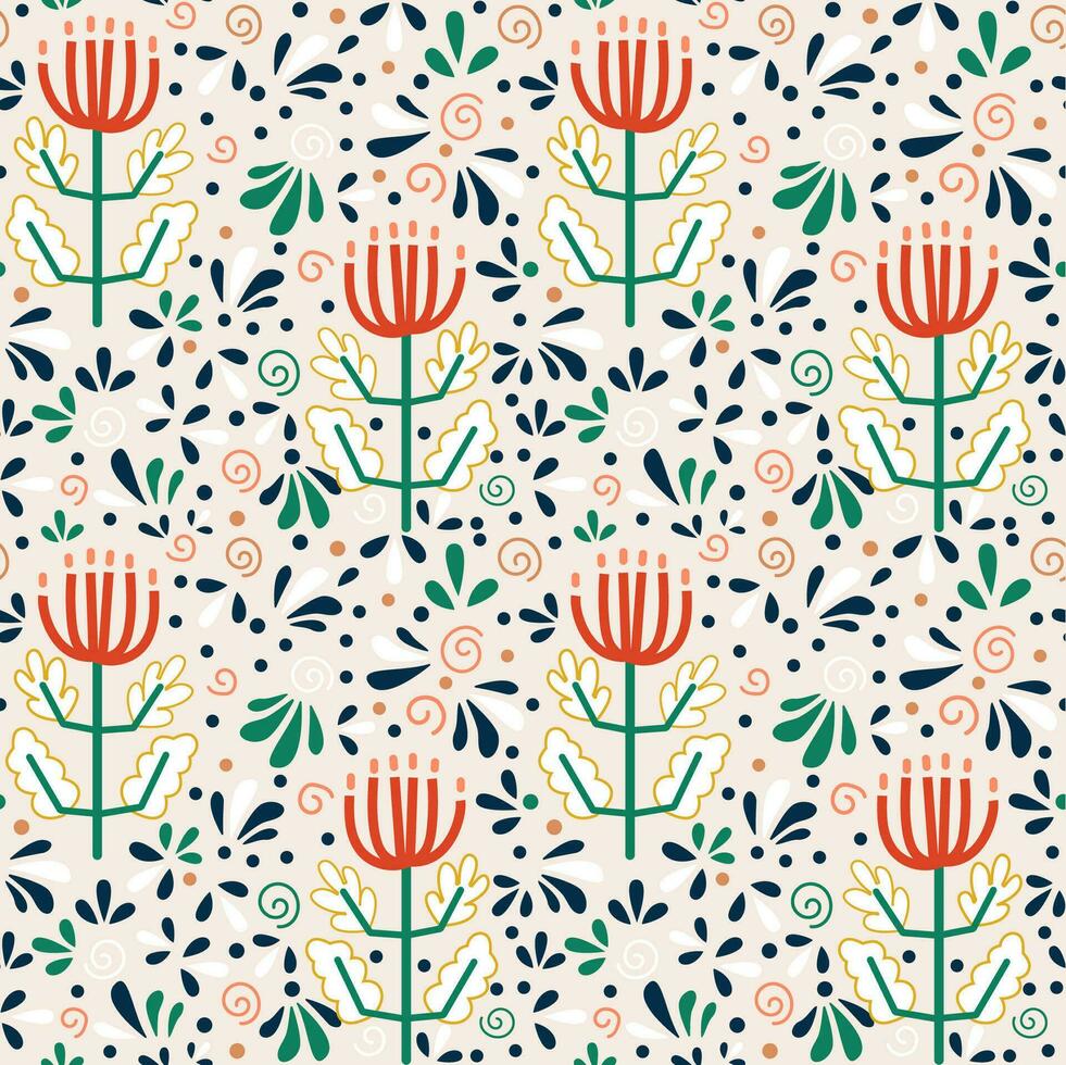 Seamless floral patchwork pattern. Flowers and geometric shapes, paisley. Floral background for textile, cover, wallpaper, gift wrap, print. Romantic chaotic design with leaves vector