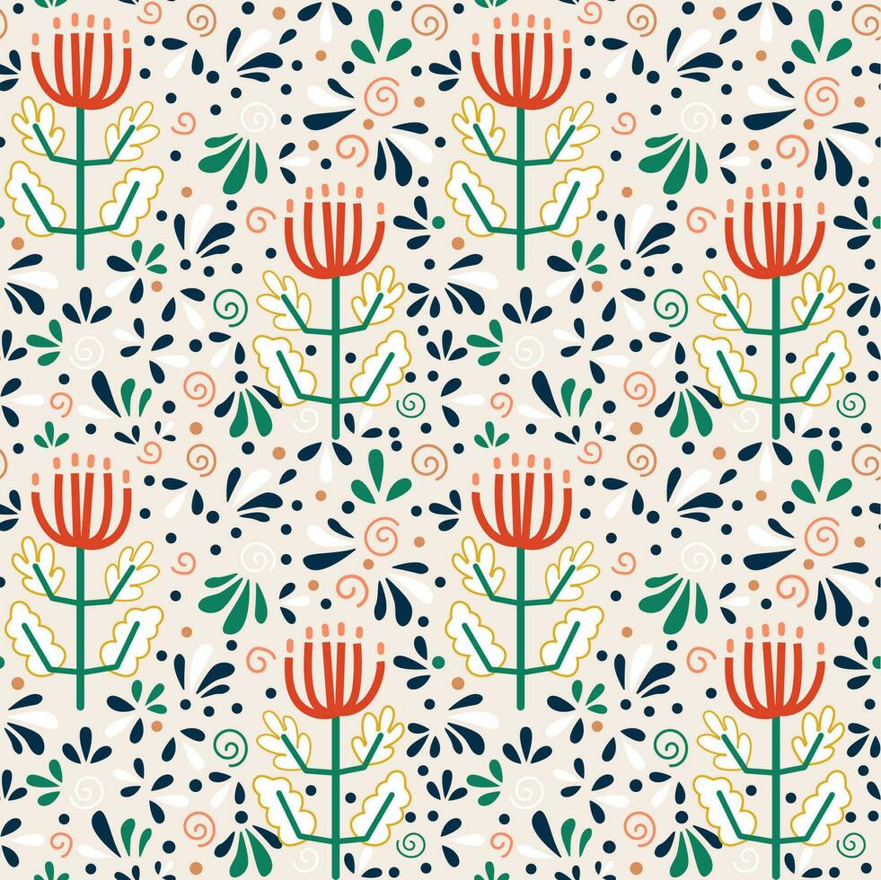 sin costura floral labor de retazos modelo. flores y geométrico formas, cachemir. floral antecedentes para textil, cubrir, fondo de pantalla, regalo envoltura, impresión. romántico caótico diseño con hojas vector