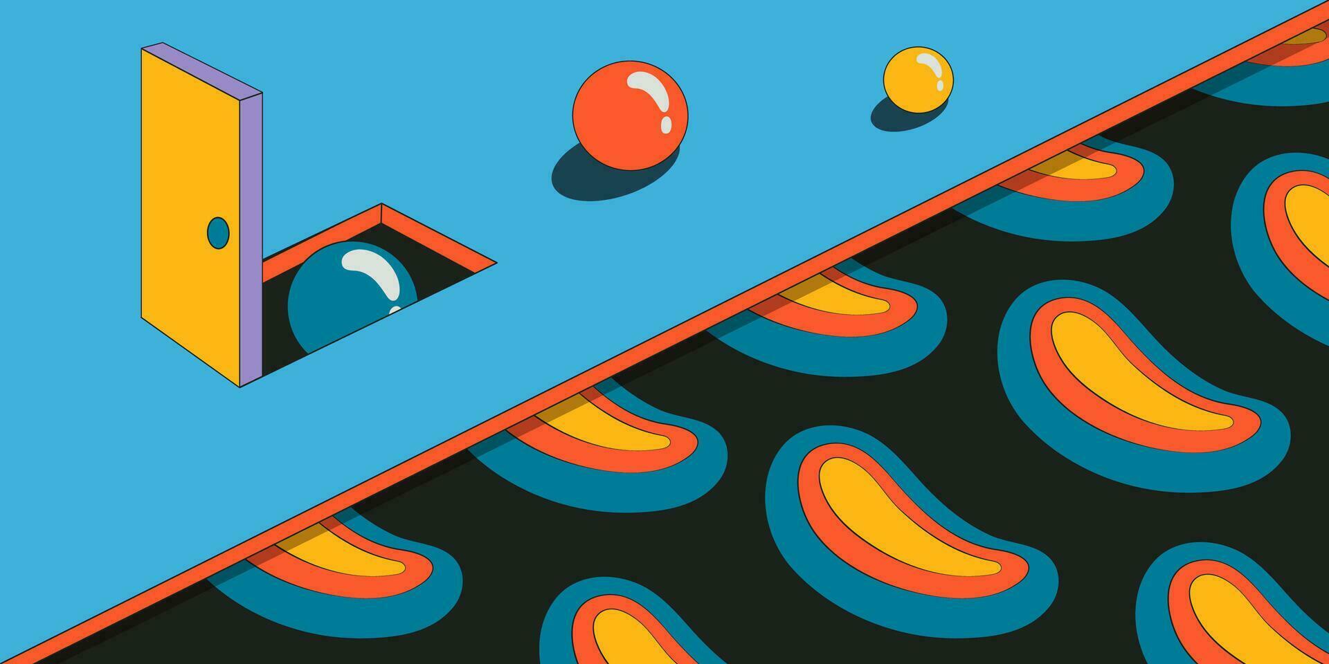 Psychedelic retro art. Inspirational retro poster with geometric elements, retro palette. vector