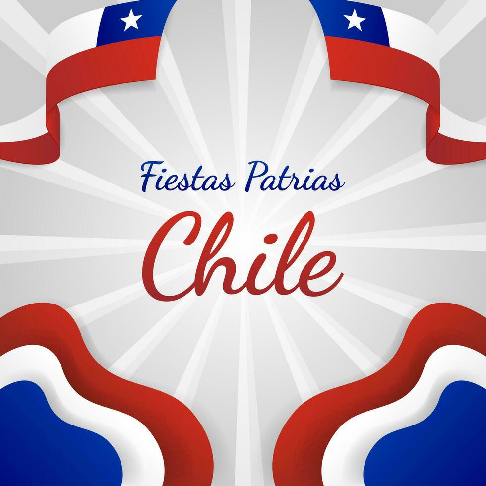 Fiesas Patrias Chile or Chile National Holiday Celebration Greeting with Wavy Flags and Abstract Paper Cutout Style Decoration vector