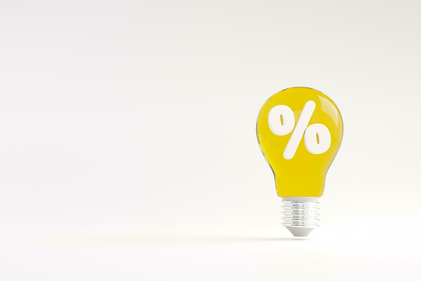 Light bulb with percent symbol isolated on white background. interest rates, inflation, deflation, and savings with copy. photo