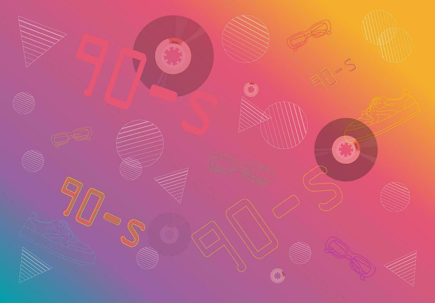 90s Nostalgia retro and neon vintage. Retrofuturism abstract. Colorful Background vector