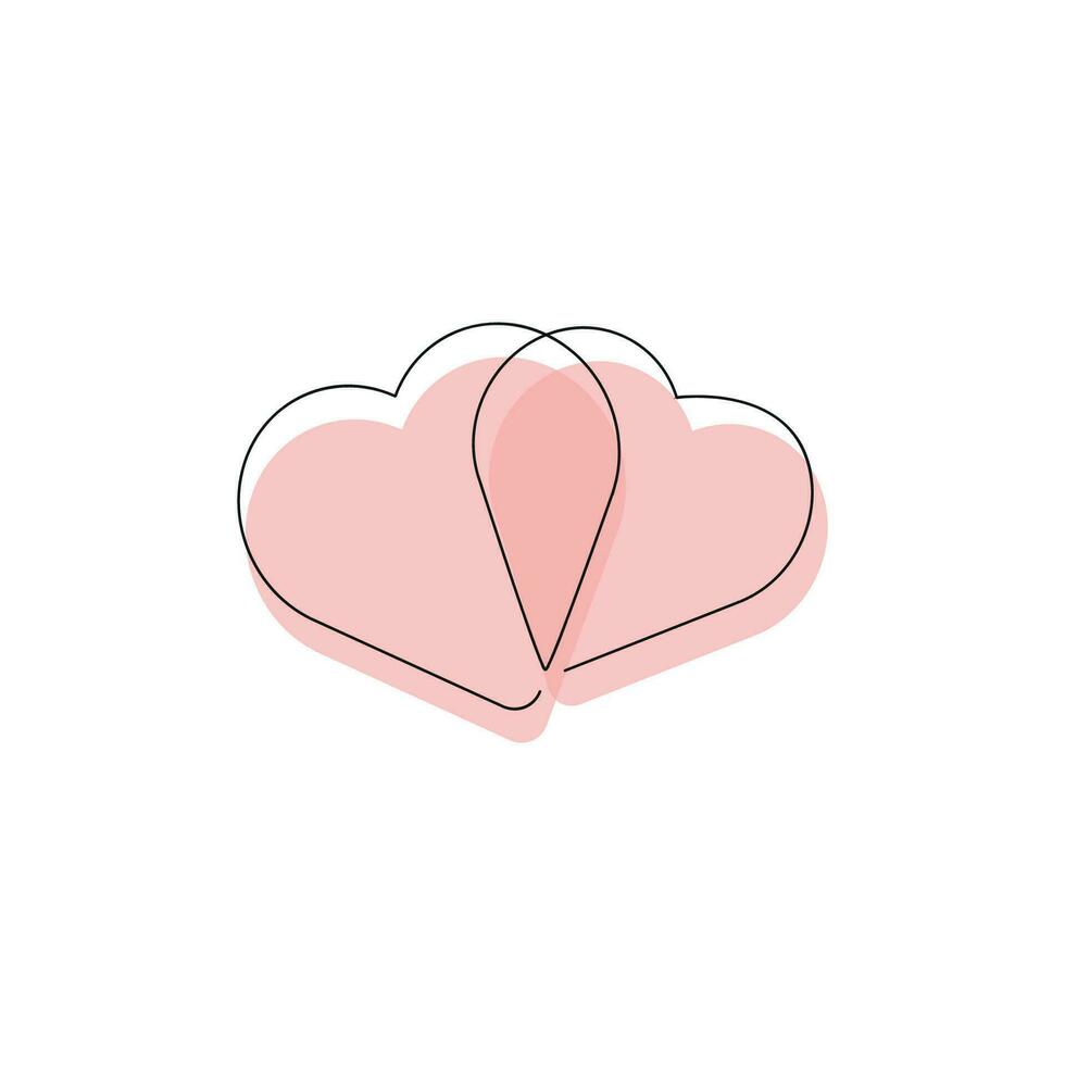 Red hearts drawn in one continuous line. One line drawing, minimalism. Vector illustration.