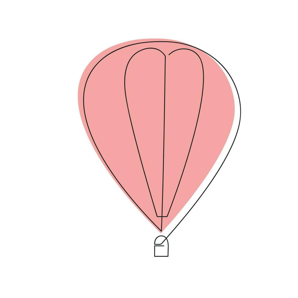 Aerostat drawn in one continuous line in color. One line drawing, minimalism. Vector illustration.