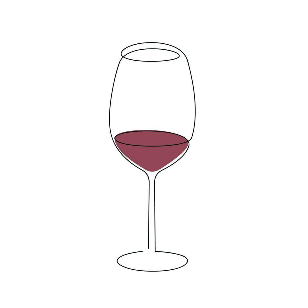 vaso con rojo vino dibujado en uno continuo línea. uno línea dibujo, minimalismo vector ilustración.