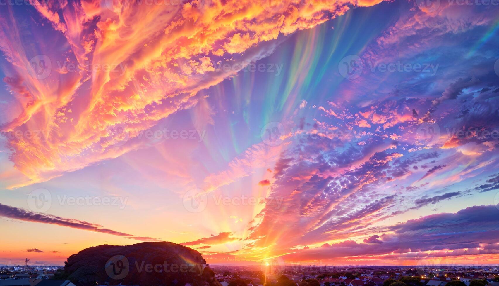 Capturing the Utterly Spectacular Sunset with Colourful Clouds and an Epic Bright Sky ai generated photo