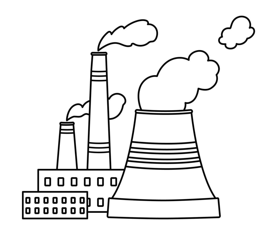 Vector black and white thermal power station icon. Electricity factory ...