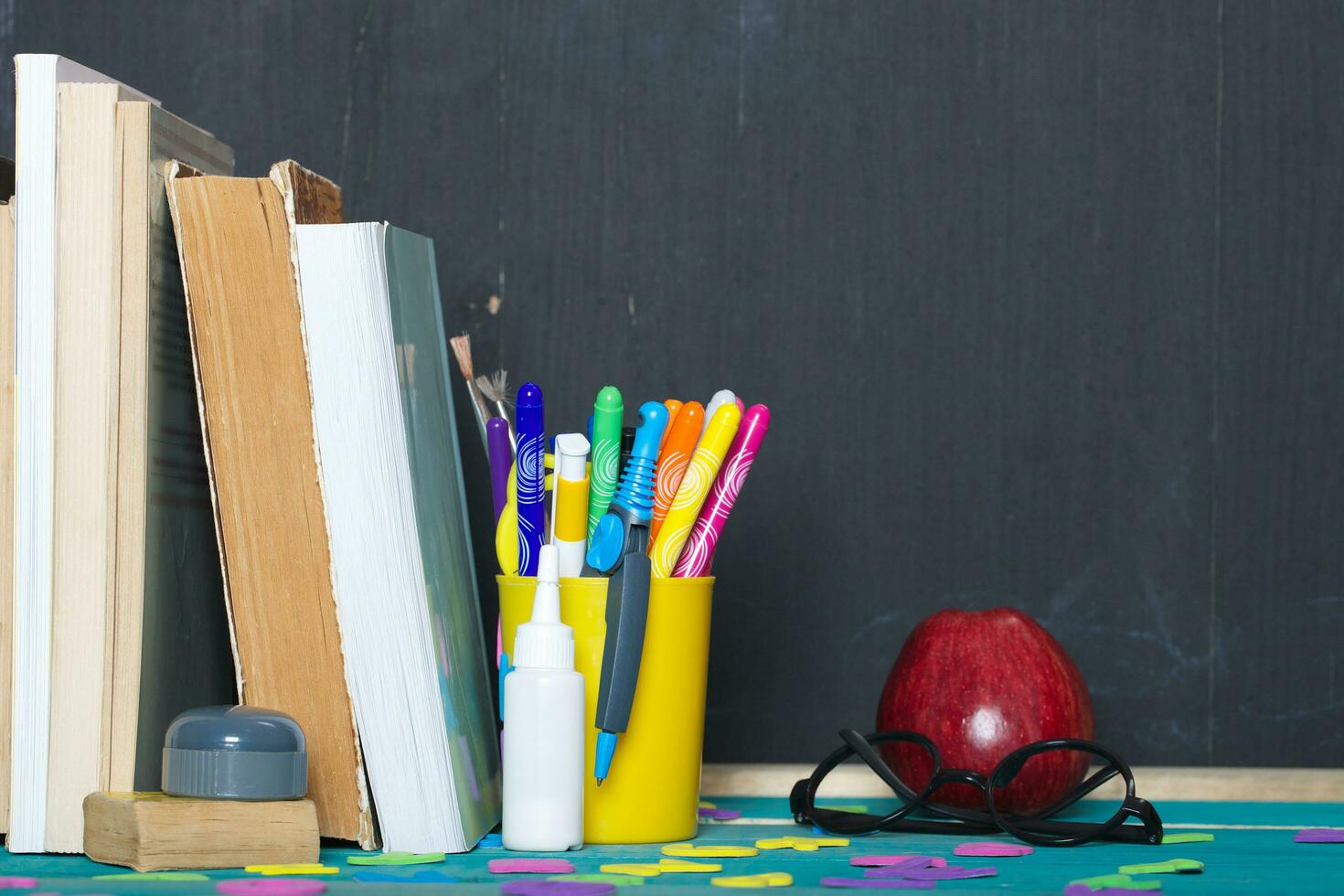 Back to school background. Closeup photo