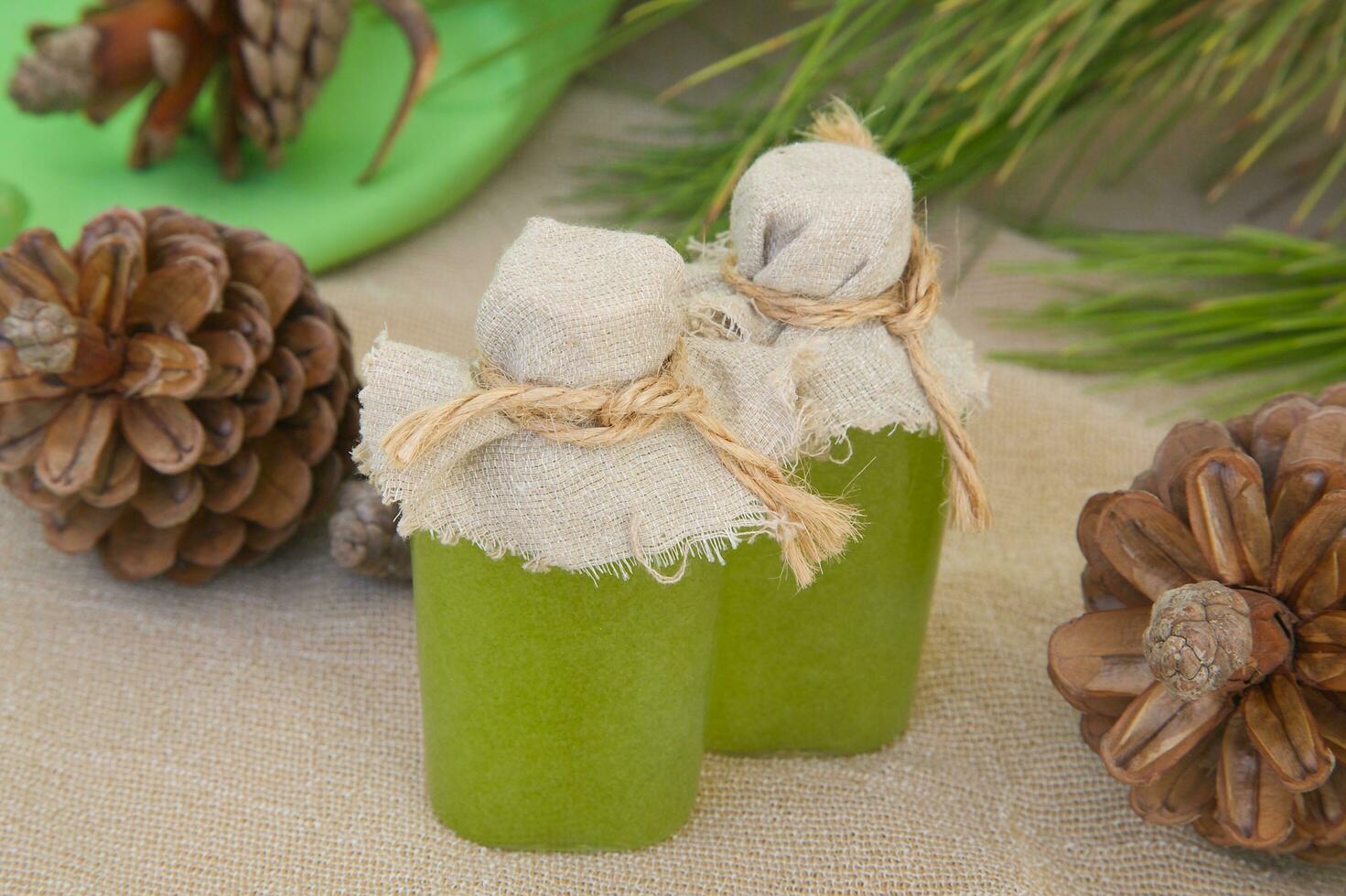 Body scrub with pine tree essential oil. photo