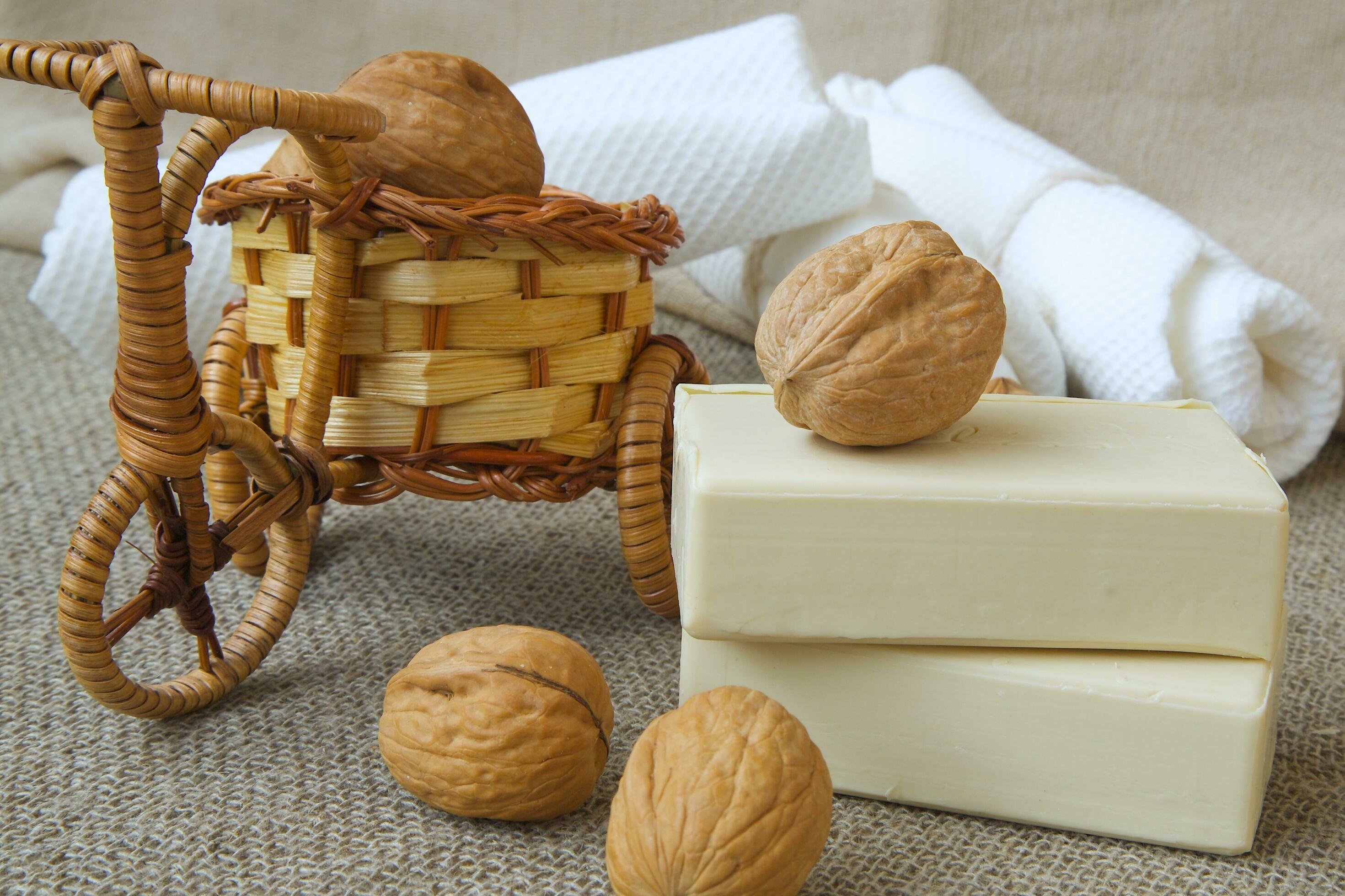 Soap bars with walnut oil. 26304139 Stock Photo at Vecteezy