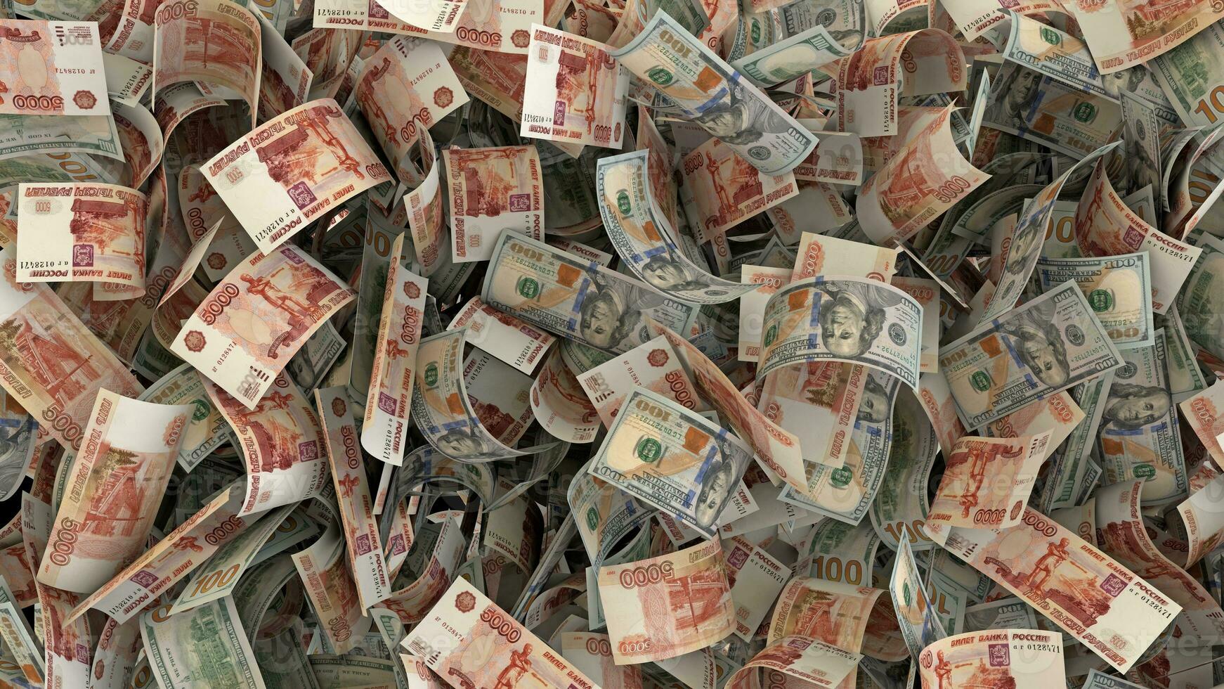 Full screen money currency background finance illustration Yuan USD rubel. photo