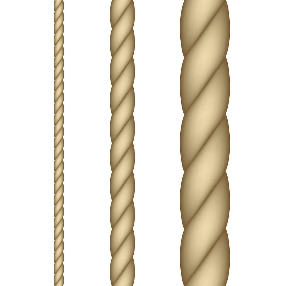 Realistic nautical twisted rope knots. Seamless rope. Vector