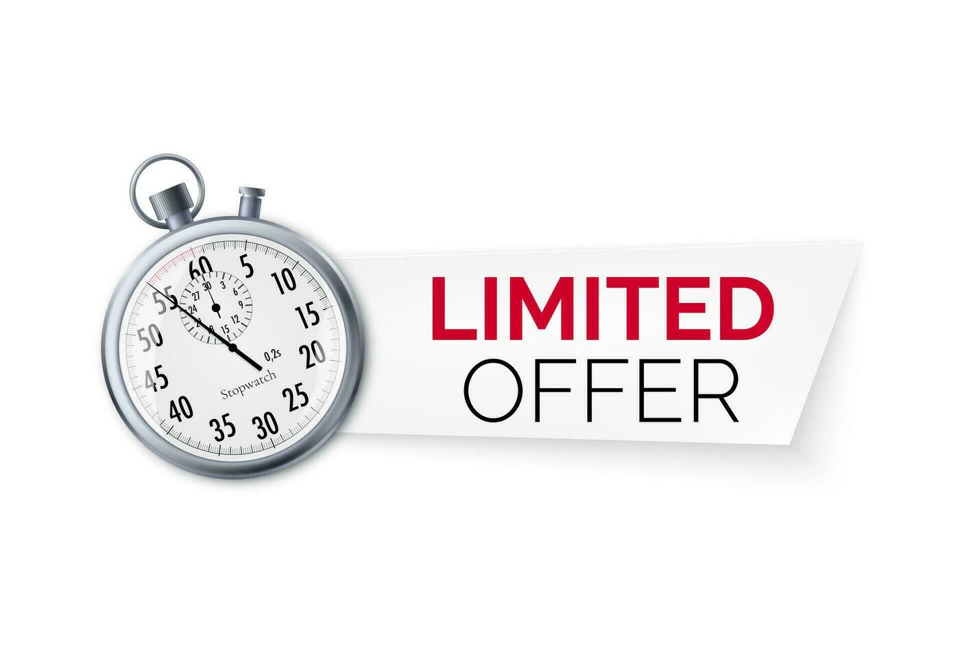 Stopwatch with special offer. Limited time offer banner. Big sale discount. Vector