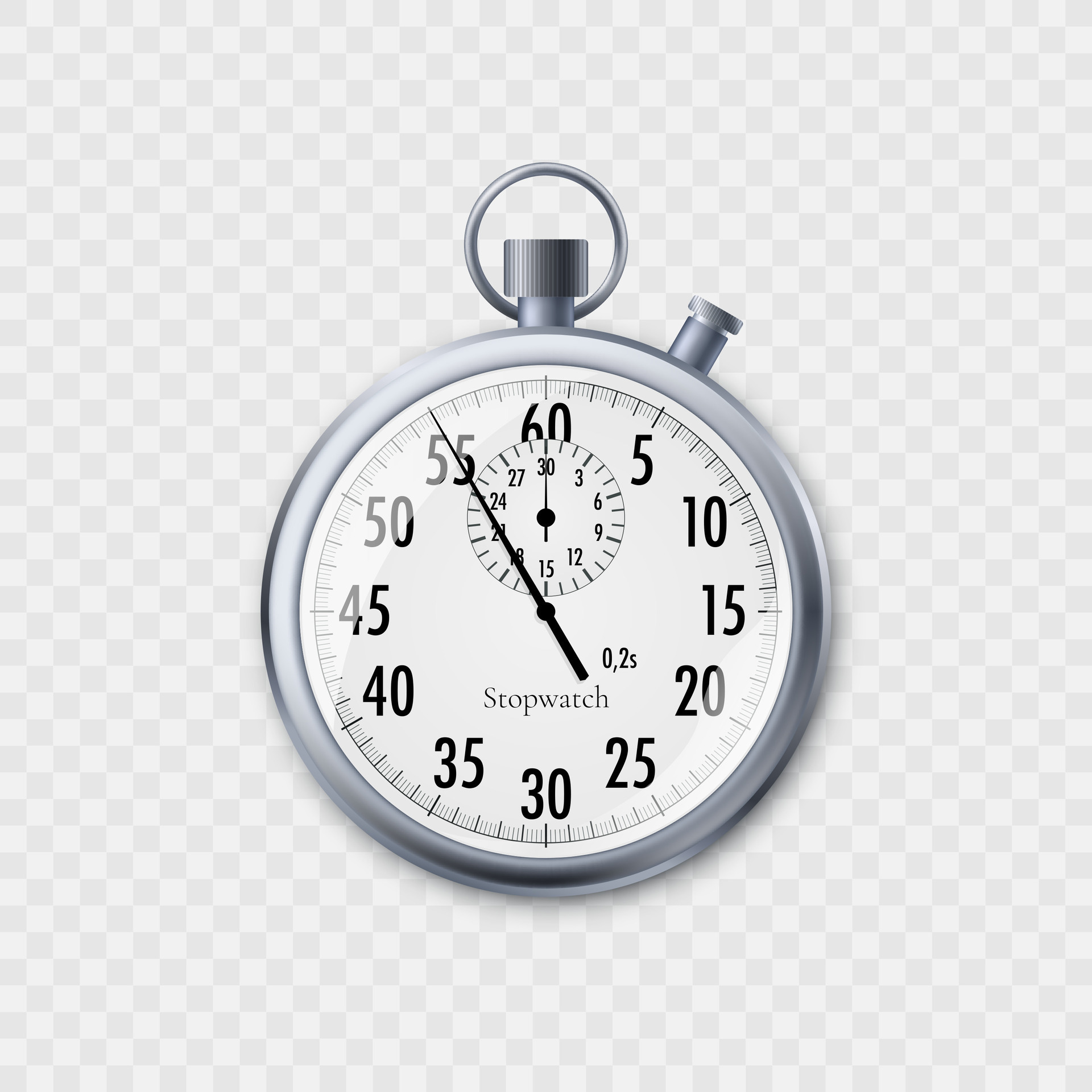 Stopwatch in realistic style. Classic metal stopwatch. Vector