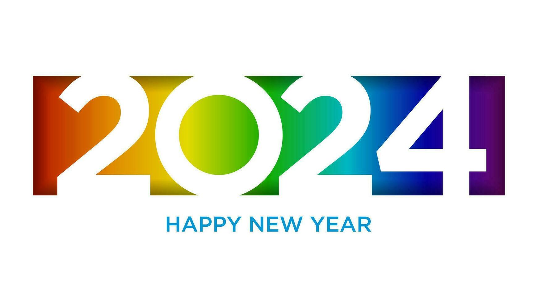 Happy new year 2024, horizontal banner. Brochure or calendar cover design template. Vector art of cutting paper on rainbow background.