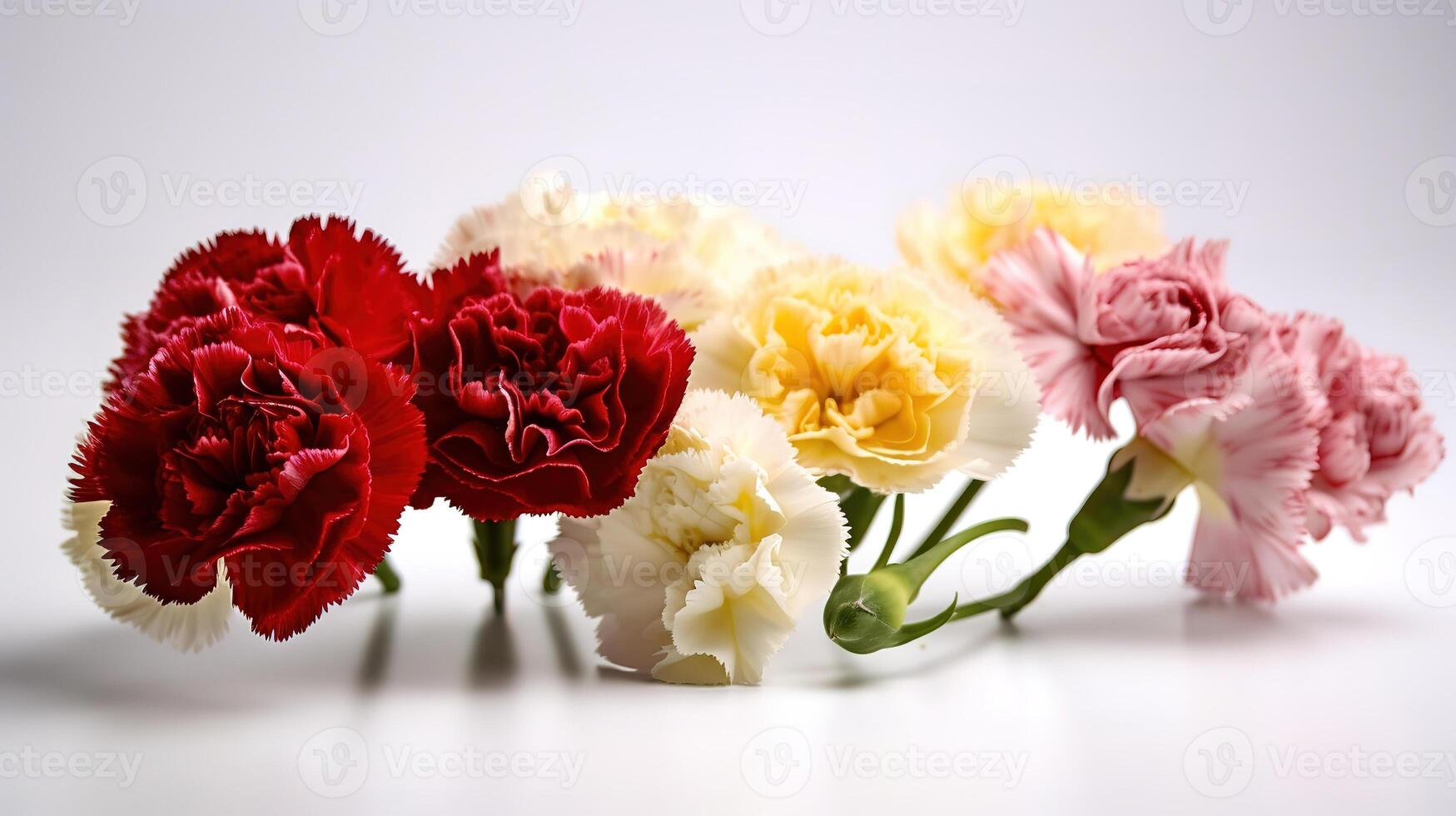 An arrangement of red and white carnations in the shape of a heart. photo