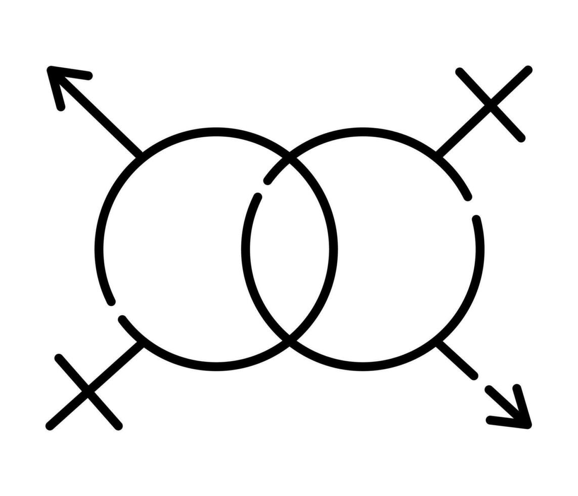 Lgbt marriage sign, female venus and male mars symbol, vector black line icon
