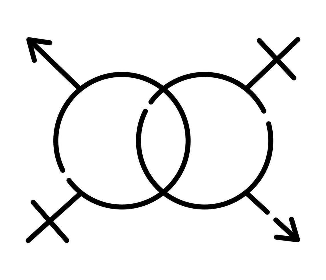 lgbt matrimonio firmar, hembra Venus y masculino Marte símbolo, vector negro línea icono