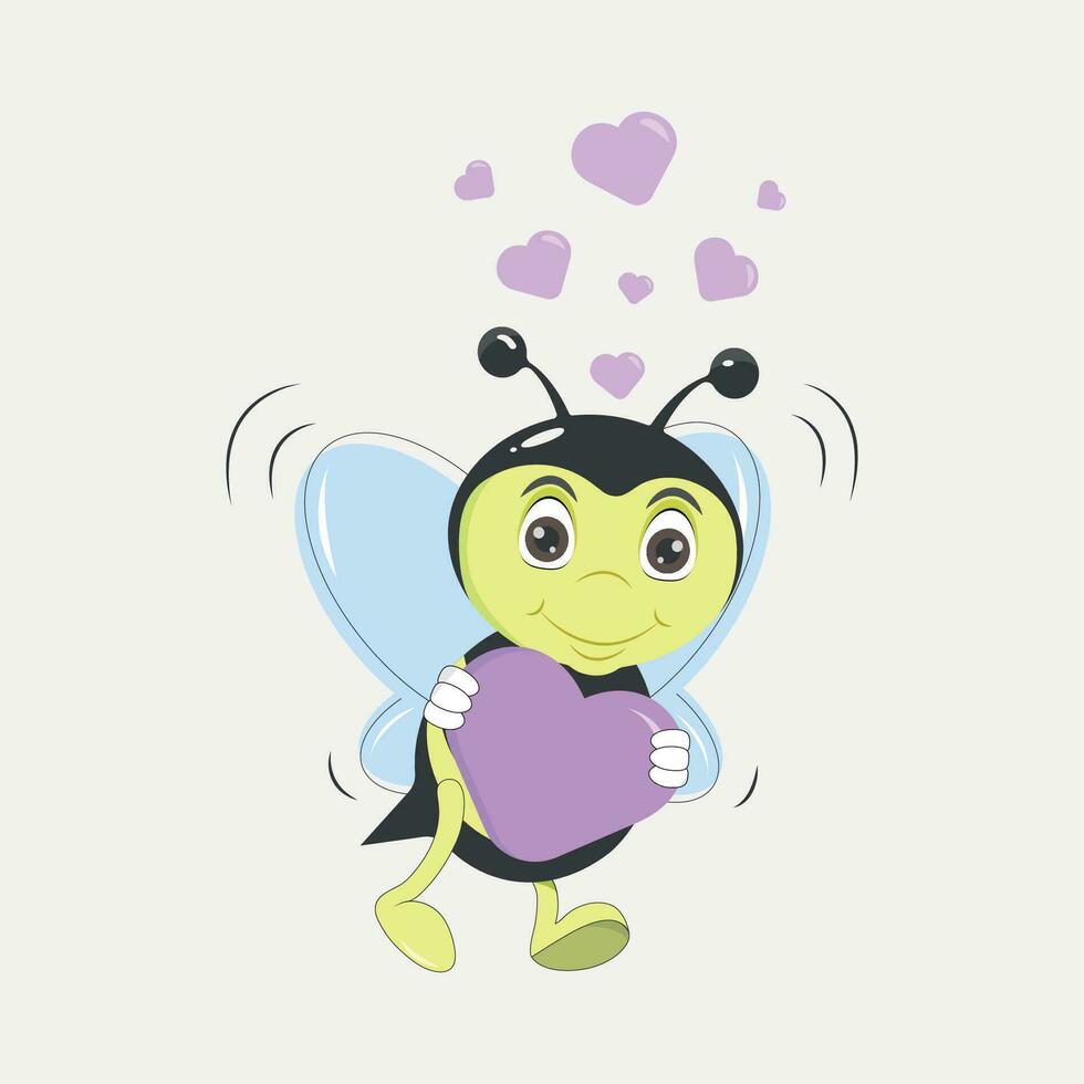 gráfico vector ilustración de un abeja en amor con un corazón en sus manos en un gris antecedentes.